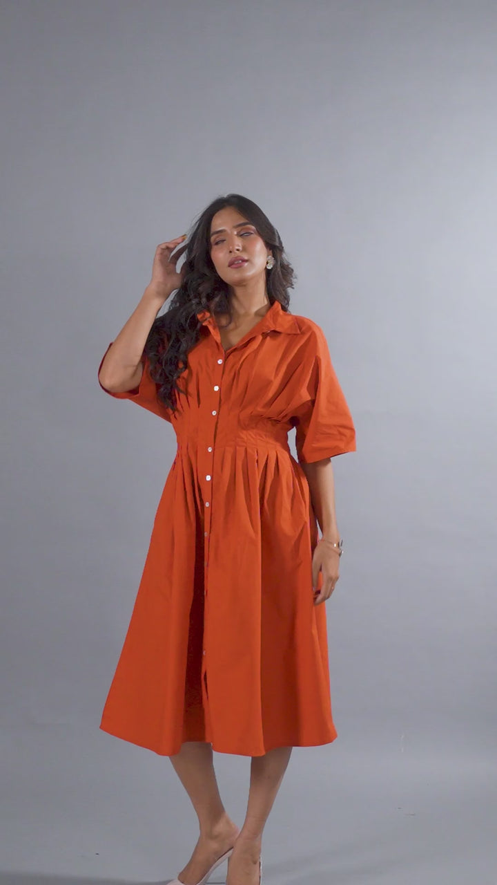 Shirt Dress In Rust Dyed Poplin