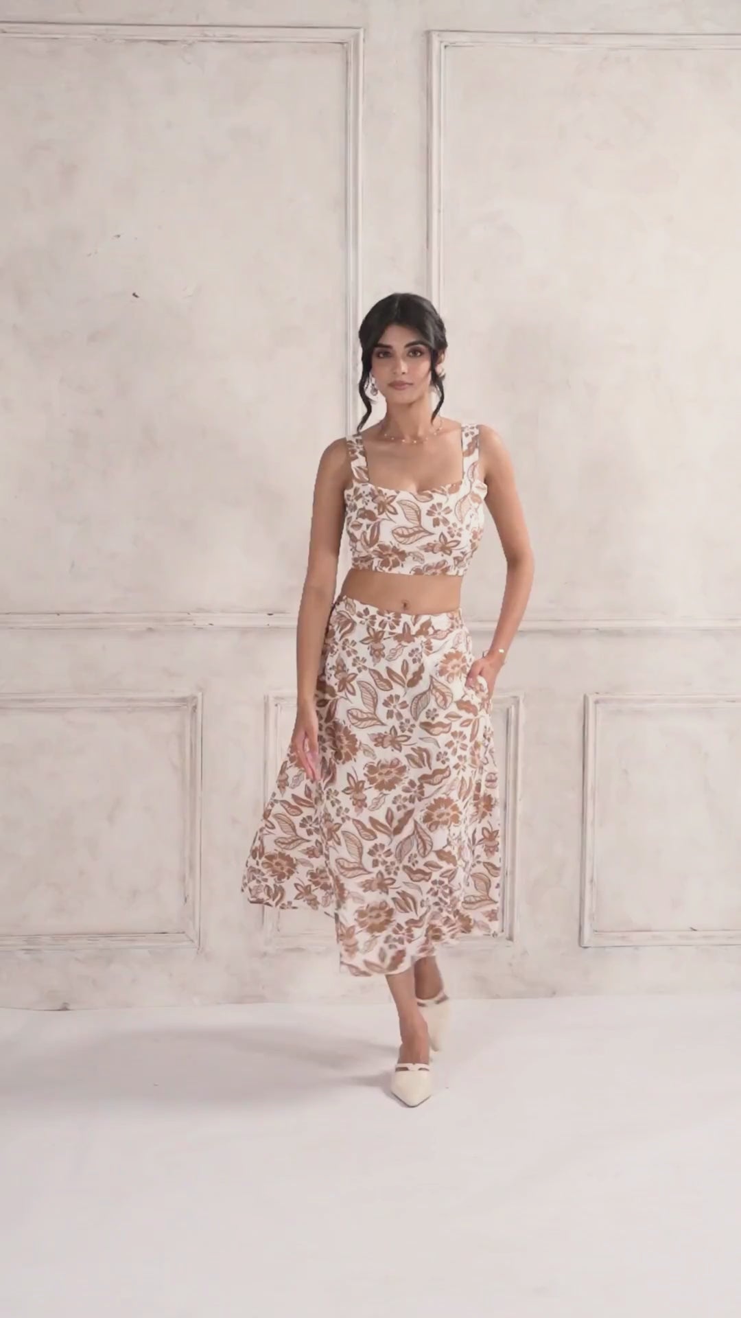 Brown & Off-White Floral Co-Ord Set