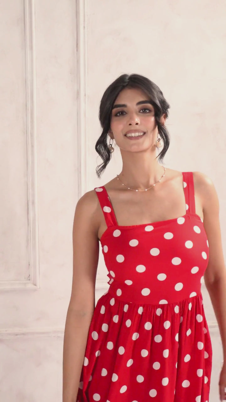 Red Polka Dot Midi Dress
