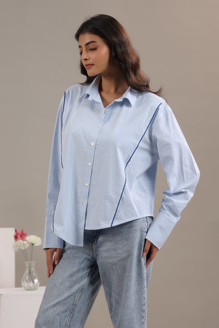 Cotton striped shirt women designed for casual wear with comfortable fit