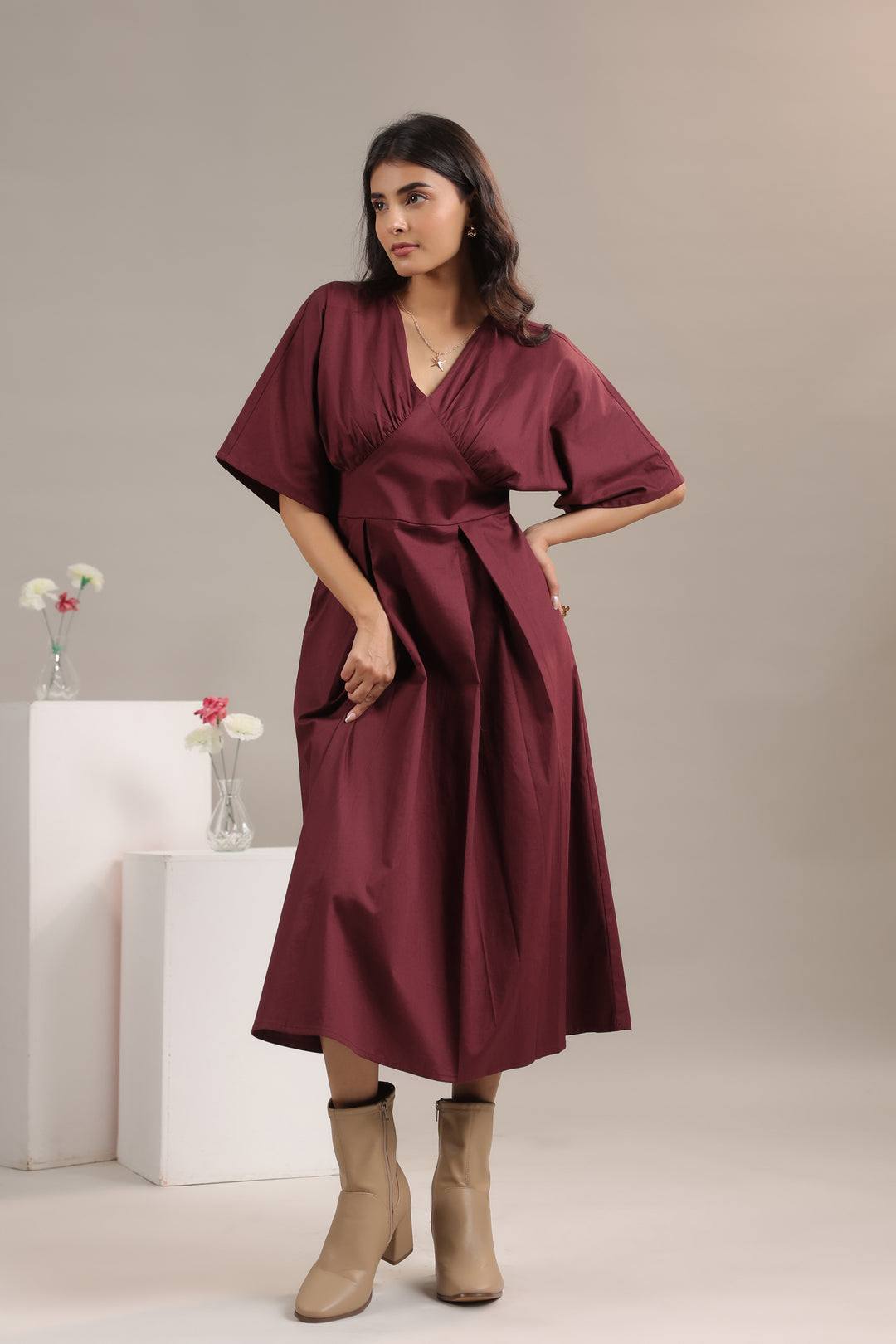 wine midi dress for women
